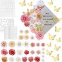 43 Pcs Graduation Cap Decorations Kit Includes Artificial Flowers Faux Flower Heads 3D Butterfly Stickers Pearl Rhinestones Glitter Stickers for Grad Cap Topper DIY Graduation Gift(Pink)