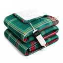 Electric Blanket Heated Twin, Soft Flannel 62"x84" Plaid Heating Blanket with 8 Hours Auto Off 10 Fast Heating Levels Machine Washable Sherpa Heated Blanket with Overheating Protection, Dark Green, Twin (62" x 84")
