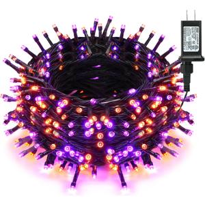 Brizled Halloween Lights String, 164FT 500 LED Halloween Lights, Outdoor Mini Spooky Lights 8 Modes Waterproof, Plug in String Light for Party Tree Outside Indoor Decor (Orange & Purple)