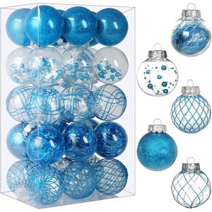 Clear Plastic Christmas Ball Ornaments, 30ct 2.36 Inch Blue Balls for Tree Decoration - Shatterproof for Holiday Wedding Party Gifts (60mm/2.36inch)