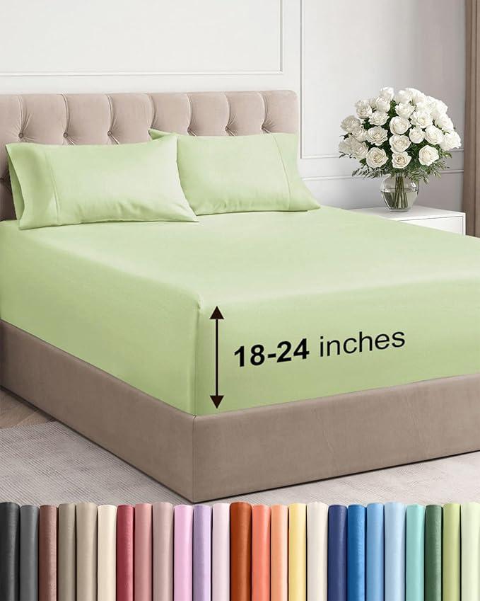 Extra Deep Pocket King Sheets  4 Piece Breathable & Cooling Bed Sheets  Hotel Luxury Bed Sheet Set  Soft, Wrinkle Free & Comfy  Easily Fits Extra Deep Mattresses  Light Sage Green Sheets Set