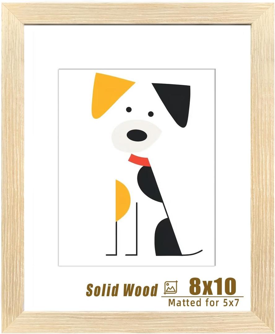 LUCKYLIFE 8x10 Picture Frame, Natural Solid Wooden Photo Frames, Display 5x7 with Mat or 8 x 10 Without Mat, Wall or Tabletop, 1 Pack