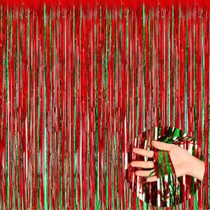 REGTEB 4 Pack Christmas Party Decorations Backdrop Foil Fringe Curtains 3.3 x 8.3 FT Red Green Tinsel Curtain Party Photo Backdrop Streamers for Birthday Xmas Holiday Party Decor Indoor