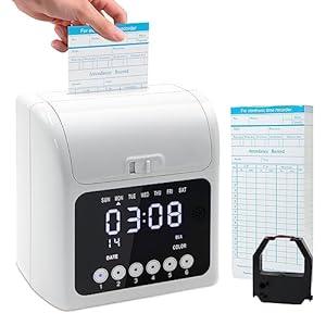 Time Clock with Passcode, Auto-Align Time Clocks for Small Business, Time Clock Punch Machine with 50-Piece Time Cards, and One Ink Ribbon Cartridge