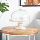 Deco 79 Mango Wood Decorative Cake Stand Cake Plate with Glass Dome, Stand 12" x 12" x 12", Cream