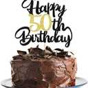 50th Happy birthday cake topper happy birthday cake decoration 50th birthday party decoration gift plugin (50) Black gold