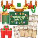 154 Pcs Christmas Games Set Fun Xmas Families Trivia Games Cards Inflatable Reindeer Antler Dice Ring Toss Pencils for Stocking Stuffers Gifts Holiday Birthday Party Activities Favors(Rustic)