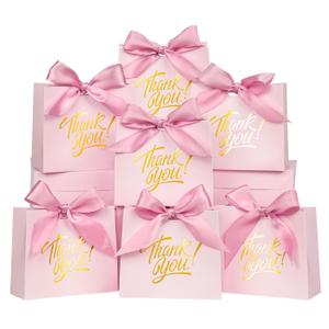 60 Pack Small Thank You Gift Bags, 4.5x1.8x3.9 Inch Mini Gift, Baby Shower Favor Bags, Pink Thank You Bags, Party Favor Bags for Candy, Wedding, Bridal Showers, Birthday