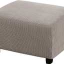 Stretch Ottoman Cover Ottoman Slipcovers Rectangle for Living Room Foot Stool Stretch Covers to Fit Ottoman Foot Rest, Thick Checked Jacquard Fabric with Elastic Bottom (Standard Size, Taupe) (Large)