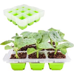 Seed Starter Tray Reusable, 4 Pack Growing Trays with Drain Holes & 9 Flexible Pop-Out Cells Garden Supplies Indoor Plant Propagation Kit Microgreen Seed Starting Germination Tray