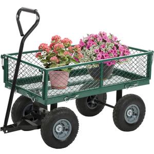 FDW Garden Cart Streel Heavy Duty 500 LBS CapacityUtility Cart Wagon with Removable Sides and 180Rotating Handle for Yard, Lawn and Garden Hauler (Green)