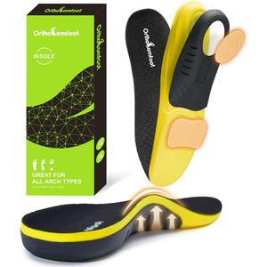 OrthoComfoot Work Boot Insoles for Men Standing All-Day: 240+LBS Heavy Duty High Arch Support Inserts, Pain Relief for Plantar Fasciitis, Anti Fatigue, Orthopedic No Trimming Need Soles,Size 10 Men