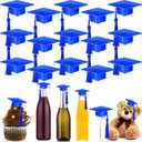 Qunclay 30 Pieces Mini Graduation Cap Blue Hats with Blue Tassels Plastic Grad Cake Pops Cover Toppers for Graduation Party Decorations