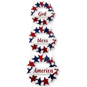 Peryiter 4th/Fourth of July Decoration Memorial Day Patriotic Wreath for Front Door Wooden Red White and Blue Star Sign God Bless America Decor for 250th Anniversary Porch Wall Indoor Outside Home