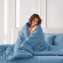 MUXHOMO 7 Pieces Full Comforter Set, Seersucker Bed in a Bag Full Size, All Season Luxury Bedding Set with Comforter, Flat Sheet, Fitted Sheet, Pillowcases & Shams, Mineral Blue