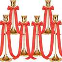 Candlestick Holders with Red Ribbon Bows,Metal Taper Candle Holder,Gold Candle Holders for Pillar Candles,Vintage Decor for Wedding,Fireplace, Table Mantel,Housewarming Gift (Gold, 2sets (6pcs))