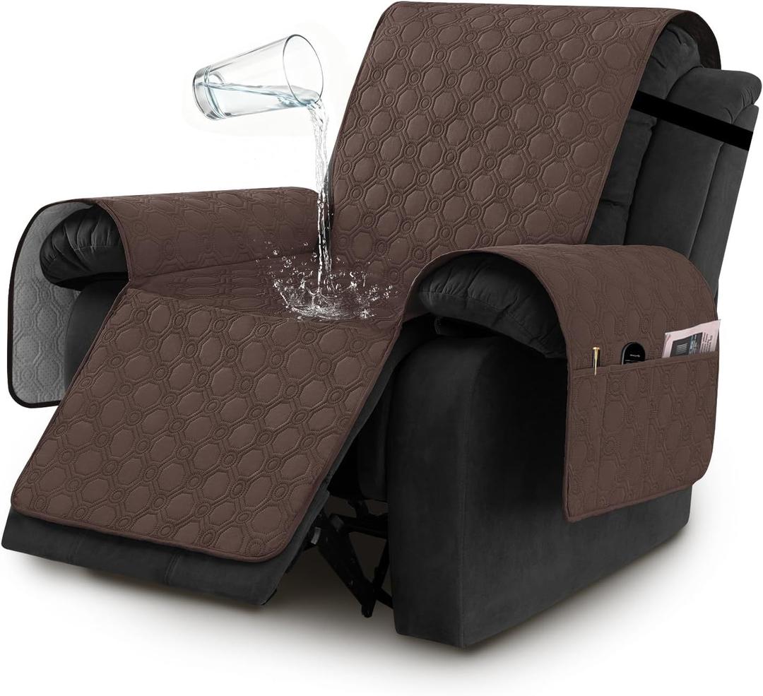 H.VERSAILTEX 100% Waterproof Recliner Chair Covers, Recliner Covers Non-Slip Stay in Place, Thick Cover for Recliner Chair with Pocket, Dog Couch Cover Protector Washable(Brown, 30")
