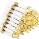 Supernal 60 Pack Pre Rolled Napkins with Gold Plastic Silverware, Premium Disposable Gold Wrapped Cutlery Set Includes: 60 Forks 60 Knives 60 Spoons 60 Napkin for Party