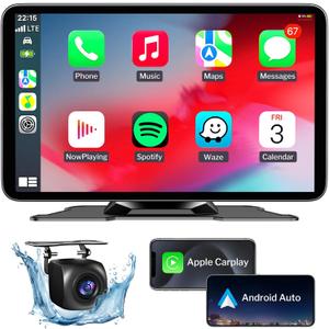 Wireless Apple Carplay Screen for Car, 7" HD Portable Car Stereo Touch Screen with Apple CarPlay & Android Auto with Backup Camera/Mirror Link/Siri/Bluetooth/Voice Control/Navigation/AUX for All Cars