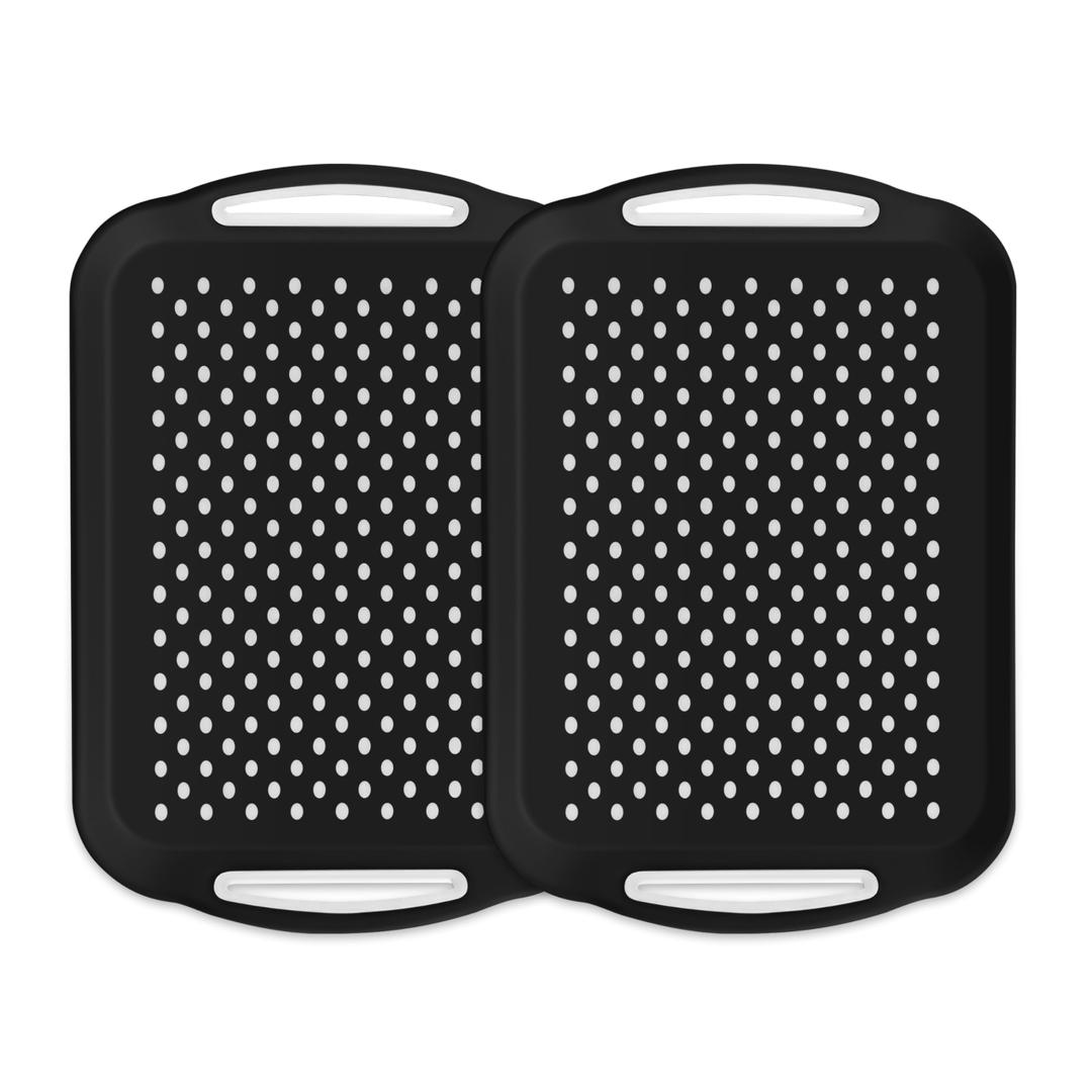 YACEYACE Serving Trays, 2 Pack of Grey Serving Trays, Non Slip-Food Trays with Handles, Trays for Serving Food, Party, Drink, Dining, Cake