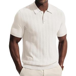 PJ PAUL JONES Mens Knit Polo Shirts Short Sleeve Stretch Texture Knitted Polo Shirts Casual Lightweight Golf Shirt, XL
