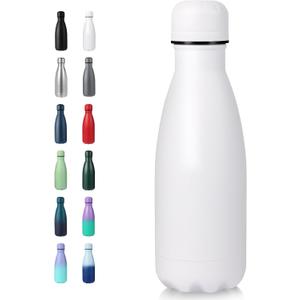 Volhoply 12oz Small Water Bottle Stainless Steel, BPA Free Insulated Water Bottles, Double Wall Cola Shape Flask, Keeps Cold 24 Hours and Hot 12 Hours for Kids Handbag (White)