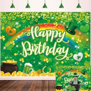 3 x St.Patrick's Day Birthday Backdrop Banner Lucky Green Shamrock Lrish Rainbow Photography Background Spring St. Patrick's Day Birthday Party Decorations Kids Baby Shower Photo Booth (7X5FT)