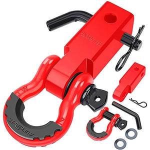 AUTOBOTS Shackle Hitch Receiver 2", 45,000 Lbs Break Strength Heavy Duty Receiver with 5/8" Screw Pin, 3/4" D Ring Shackles, Towing Accessories for Vehicle Recovery Off-Road, Red&Red