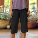 Cotton Linen Capri Pants for Women Petite Bermuda Shorts Knee Length Drawstring Pants Summer Beach Long Shorts (XL)