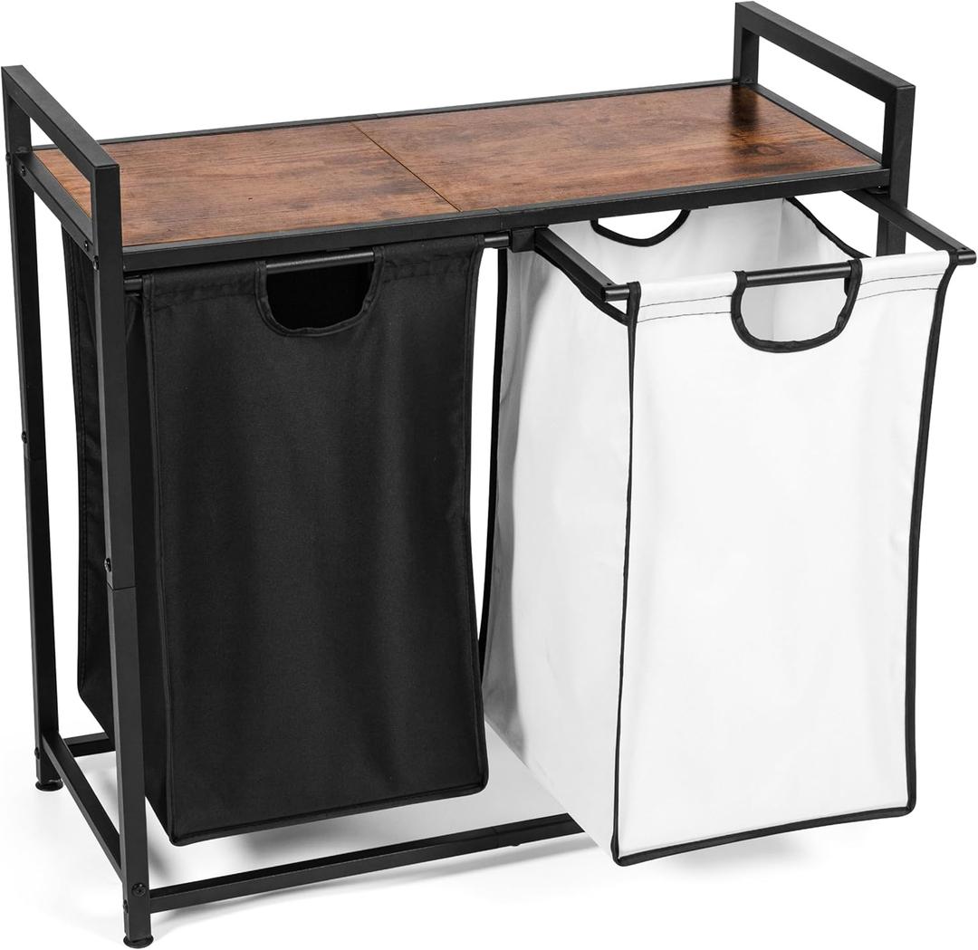 CWS Home Goods Laundry Basket Organizer with 2 Removeable Bags & A Large Top Shelf Laundry Hamper with Handles for Clothes or Toys for Laundry Room, Bathroom, & Dorm with 2x 45Pounds Bags (46LBs)