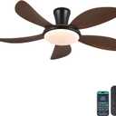 PHORUS Low Profile Ceiling Fans with Lights and Remote/APP,48 Inch Modern LED Ceiling Fans with Quiet Reversible DC Motor, Dimmable 3 Colors 6 Speeds, Brown
