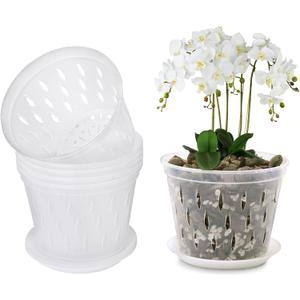 6 Pack 5 Inch Clear Orchid Pots with Holes and Saucers Orchid Pot for Plant and Repotting