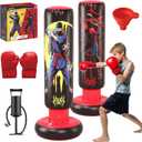 66-Inch Inflatable Kids Punching Bag, Ninja & Hero Double-Sided Boxing Bag for Boys & Girls Ages 3-12, Durable Bounce-Back Karate Training Toy with Gloves, Birthday for Kids Active Play