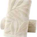 Pidada Hand Towels Set of 2 Leaf Pattern 100% Cotton Absorbent Soft Decorative Towel for Bathroom (Light Brown)