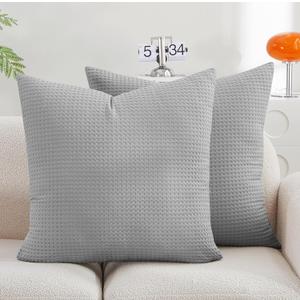 100% Egyptian Cotton Waffle Weave Throw Pillow Covers 22"x 22" Set of 2,600 TC, Luxury Soft & Breathable,Fade-Resistant, Elegant Home Euro Sham Covers for Bed Couch Sofa, Gray