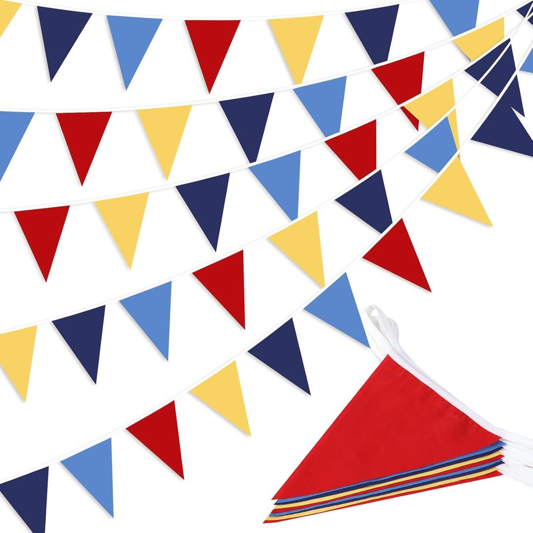 Red Blue Yellow Pennant Banner Garland Bunting Decorations for Circus Clown Carnival Birthday Wedding Outdoor Hanging Festivals 33Feet 32 Flags