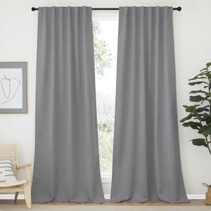NICETOWN Bedroom Curtains Blackout Curtain Panels - (Silver Grey Color) 52x95 inch, 2 PCs, Insulating Energy Saving Solid Rod Pocket Blackout Drapes