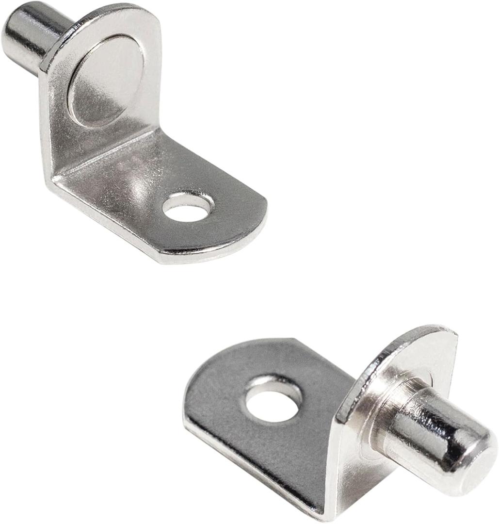 1/4 Inch (6.35mm) Shelf Pins L-Shaped Metal Support Pegs Bracket-Style Clips for Bookshelf Kitchen Cabinet Cupboard Shelves Holders, 20 PCS Nickel Plated Silver