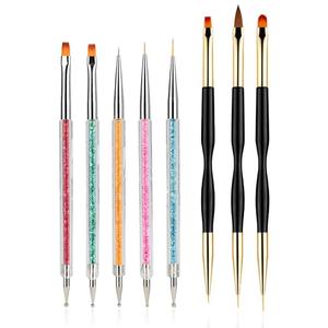FULINJOY 8PCS Nail Art Brushes, Double-Ended Brush and Dotting Tool Kit, Dual End Nail Art Pen Brush Acrylic Round Flat Painting Drawing Liner Nail Tools