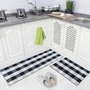 Carvapet 2 Piece Non-Slip Kitchen Rug TPR Non-Skid Backing Mat for Doorway Bathroom Runner Rug Set, Buffalo Plaid Check Design (17"x48"+17"x24") (Black & White Buffalo)