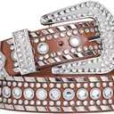 SUOSDEY Rhinestone Belt for Men Women Western Cowboy Cowgirl Bling Studded Leather Belt for Jeans Pants (S: fits pants size 28-32, 05-brown)