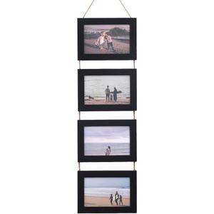 4x6 Wall Hanging Collage Picture Frame with 4 Openings, Black Horizontal Multi-Photo Frame for Wall & Home Decor