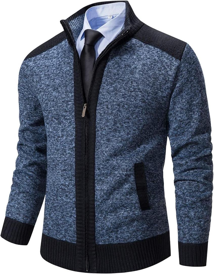 Msmsse Men's Knitted Cardigan Sweaters Jacket Full Zip Sweater Coat Blue Grey US XL (Blue, XL)