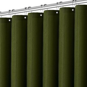 PANGSINNE Extra Long Dark Green Waffle Shower Curtain, Heavy Duty 256GSM Fabric Curtains with Weave Hotel Quality Bathroom Curtains, 72 x 84 Inches