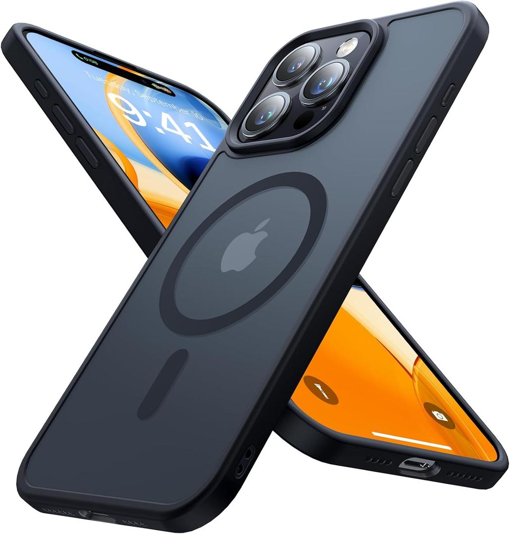 Strong Magnetic for iPhone 15 Pro Max Case, [Compatible with MagSafe] [Military-Grade Drop Tested] Shockproof Protective Slim Translucent Matte Cover for iPhone 15 Pro Max Phone Case, Black