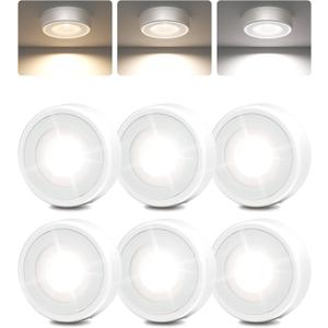 EZVALO LED Puck Lights, Rechargeable Sitck On Tap Lights, Wireless Closet Light, 3 Color Temps, Under Cabinet Lights, 2.5in Mini Touch Light, Ideal for Kitchen,Closet,Pantry,Shelves,Camper(6 Pack) (White)