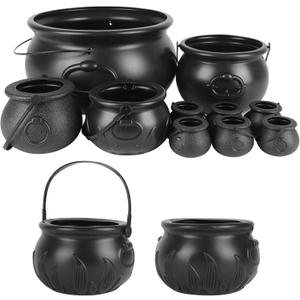 CCINEE 10pcs Black Plastic Witch Cauldron Kettle,Large St Patrick's Witch Cauldron Pot Halloween Candy Holder for Holiday Trick or Treat Party Easter Day Bowl Decor