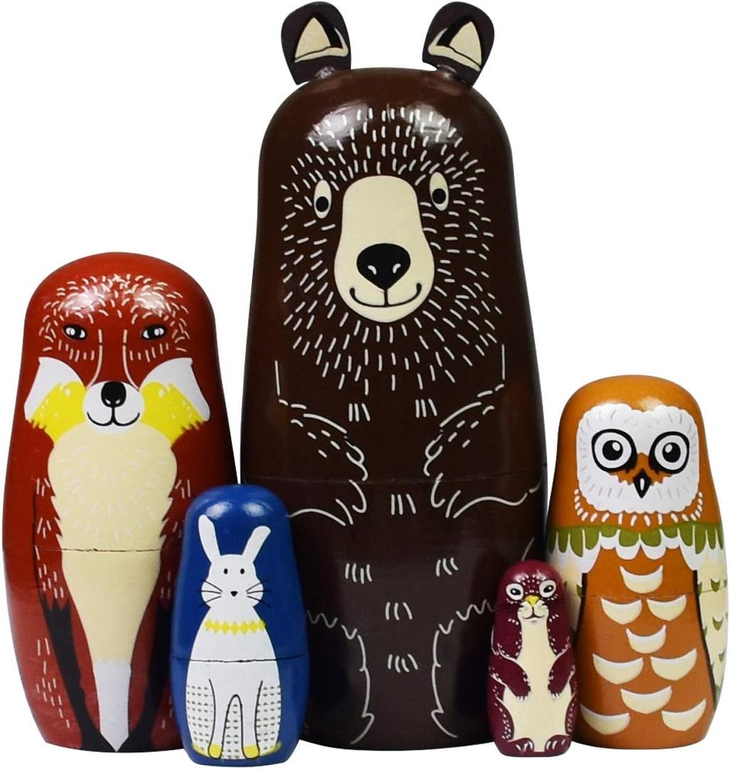 HYCLES Nesting Dolls Russian Matryoshka Wood Stacking Nested Set for Kids Handmade Toys for Children Kids Christmas Birthday Decoration Halloween Wishing Gift