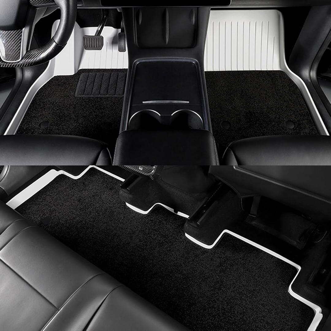 Floor Mats for Tesla 2024-2026 Model 3 White 5-Seat Double Carpet & Floor Mats All Weather Durable TPE Anti-Slip Car Floor Liner Waterproof Custom Fit(White Double Layer, Model 3)