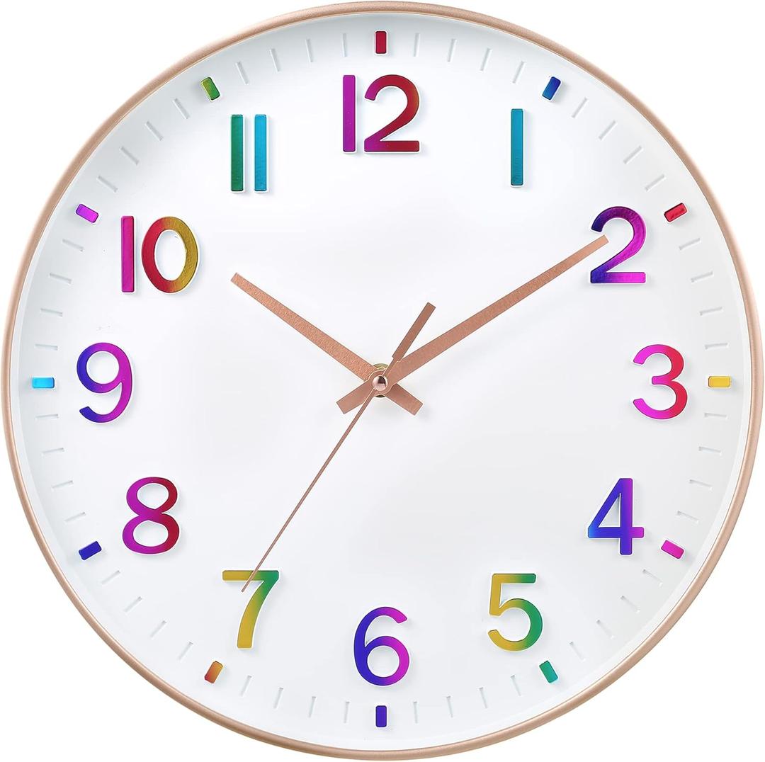 HZDHCLH Kid Wall Clocks Battery Operated,12 inch Silent Non Ticking Modern Wall Clock for Nursery Kids Room Living Room Bedroom Kitchen Office Classroom Decor (Gradient)
